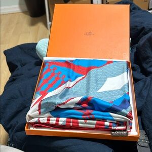 Hermès Red and Blue Silk Scarf